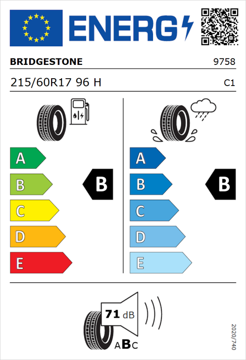 Tyre Label for Bridgestone Dueler H/P Sport 215/60R17 96H