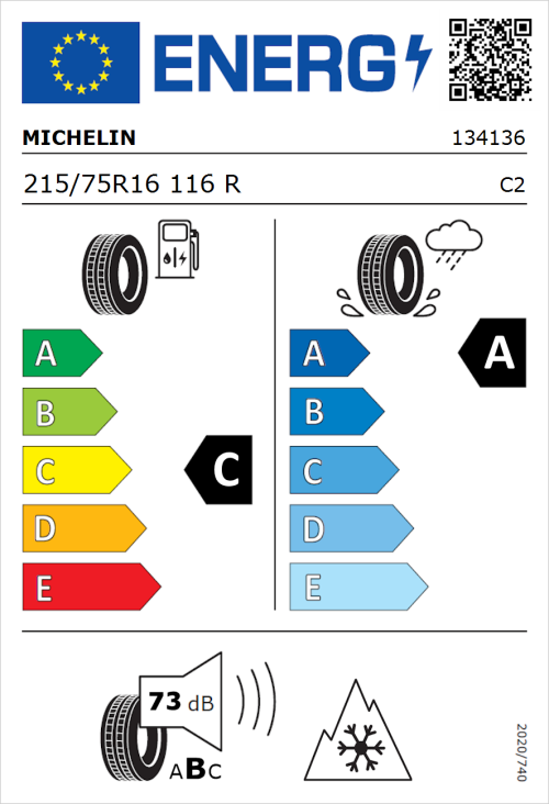 Tyre Label for Michelin Agilis CrossClimate 215/75R16 116R