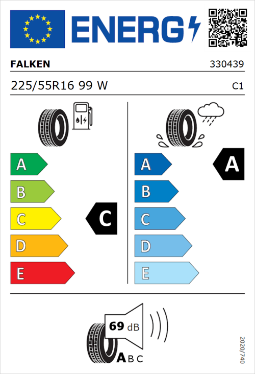 Tyre Label for Falken Ziex  ZE310 Ecorun 225/55R16 99W