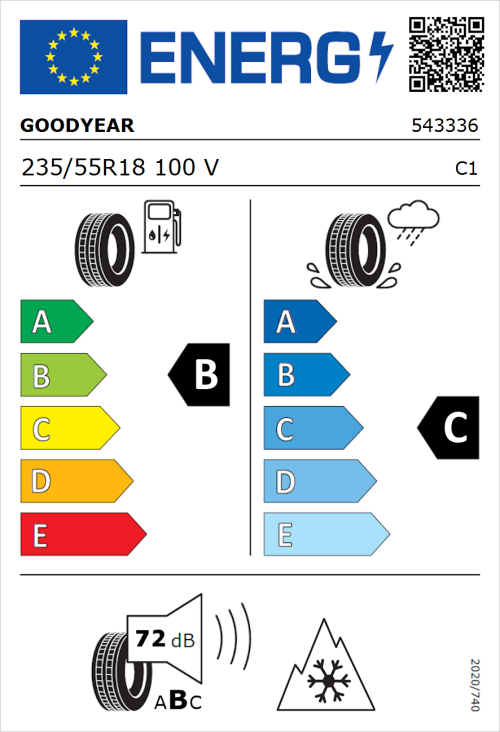 Tyre Label for Goodyear Vector 4Seasons SUV Gen-2 235/55R18 100V
