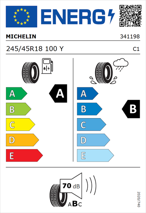 Tyre Label for Michelin Primacy 4 245/45R18 100Y
