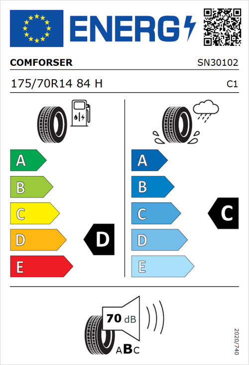 Tyre Label for Comforser CF610 175/70R14 84H