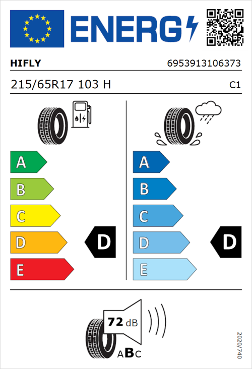 Tyre Label for Hifly Vigorous HT601 215/65R17 103H