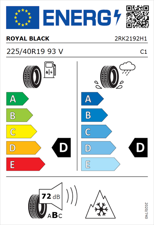 Tyre Label for Royal Black Winter HP 225/40R19 93V