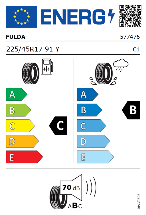 Tyre Label for Fulda SportControl 2 225/45R17 91Y