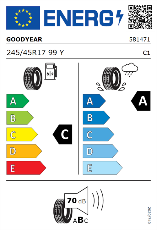 Tyre Label for Goodyear Eagle F1 Asymmetric 6 245/45R17 99Y