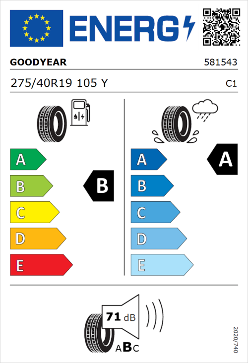 Tyre Label for Goodyear Eagle F1 Asymmetric 6 275/40R19 105Y
