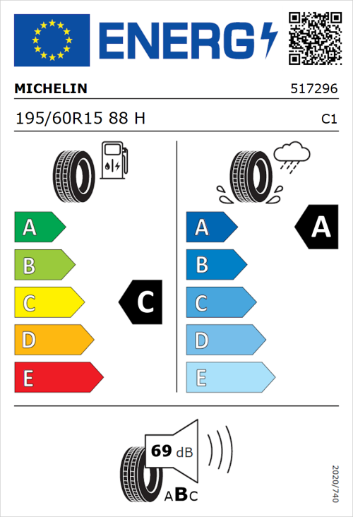 Tyre Label for Michelin Primacy 4 195/60R15 88H
