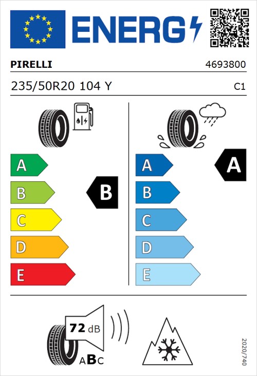 Tyre Label for Pirelli Scorpion All Season SF3 235/50R20 104Y