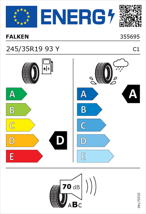 Tyre Label for Falken Azenis RS820 245/35R19 93Y