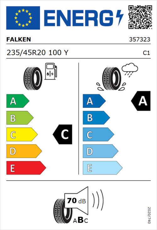 Tyre Label for Falken Azenis RS820 235/45R20 100Y