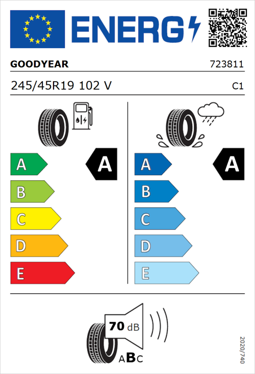 Tyre Label for Goodyear EfficientGrip Performance 2 245/45R19 102V