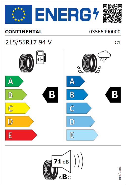 Tyre Label for Continental ContiEcoContact 5 Seal 215/55R17 94V